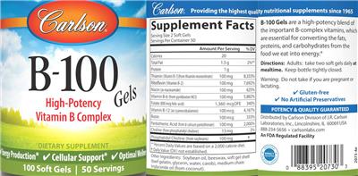 Photo of the Carlson B-100 Gels label