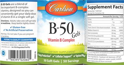 Photo of the Carlson B-50 Gels label