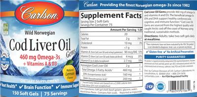 Originaletikett: Cod Liver Oil Gems Natural Lemon Flavor