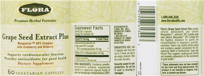 Photo of the Flora Grape Seed Extract Plus label
