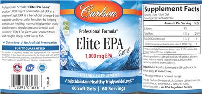 Photo of the Carlson Elite EPA Gems 1,000 mg label