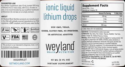 Photo of the Weyland Brain Nutrition Ionic Liquid Lithium Drops label