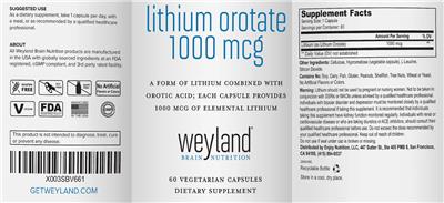 Photo of the Weyland Brain Nutrition Lithium Orotate 1000 mcg label