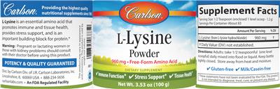 Photo of the Carlson L-Lysine Powder 960 mg label