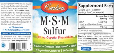Photo of the Carlson M-S-M Sulfur 1,000 mg label