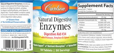 Photo of the Carlson Natural Digestive Enzymes label