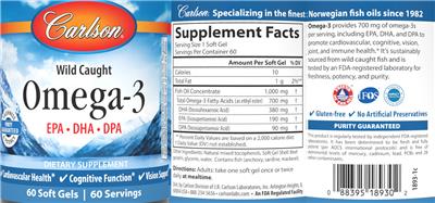 Photo of the Carlson Wild Caught Omega-3 label