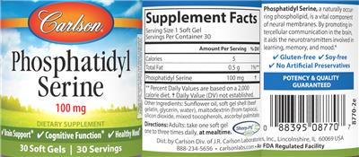 Photo of the Carlson Phosphatidyl Serine 100 mg label