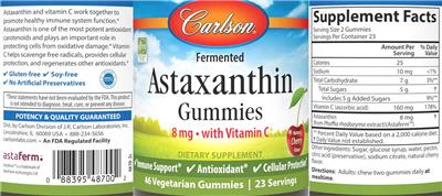 Photo of the Carlson Astaxanthin Gummies 8 mg Natural Cherry Flavor label