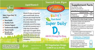 Photo of the Carlson Baby's Super Daily D3 400 IU (10 mcg) label