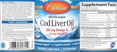 Photo of the Carlson Cod Liver Oil Minis label