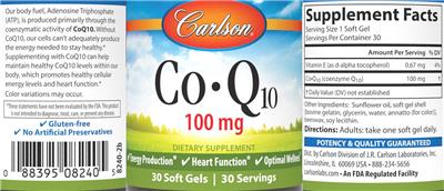 Photo of the Carlson Co-Q10 100 mg label
