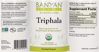 Photo of the Banyan Botanicals Triphala label