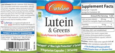Photo of the Carlson Lutein & Greens label
