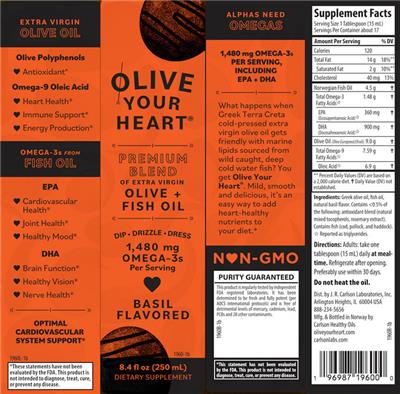 Photo of the Carlson Olive Your Heart Basil Flavored label