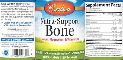 Photo of the Carlson Nutra-Support Bone label