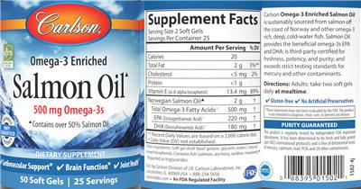 Photo of the Carlson Salmon Oil label