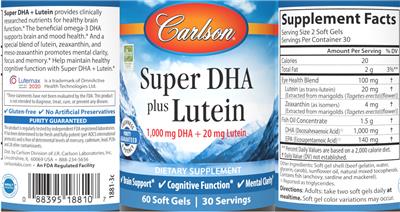 Photo of the Carlson Super DHA plus Lutein label