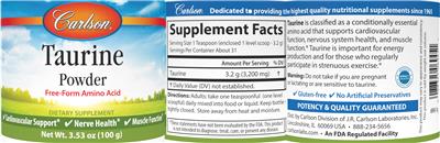 Photo of the Carlson Taurine Powder label