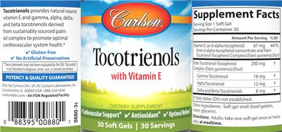 Photo of the Carlson Tocotrienols label