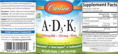 Photo of the Carlson A - D3 - K2 label