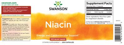 Photo of the Swanson Niacin 500 mg label
