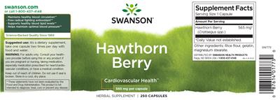 Photo of the Swanson Hawthorn Berry 565 mg label