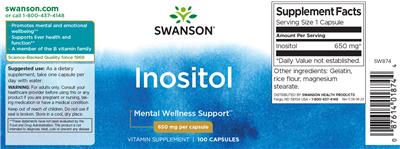 Photo of the Swanson Inositol 650 mg label