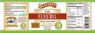 Photo of the Barlean's Fresh Flax Oil label