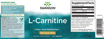 Photo of the Swanson L-Carnitine 500 mg label