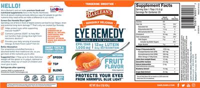 Photo of the Barlean's Seriously Delicious Eye Remedy Tangerine Smoothie label