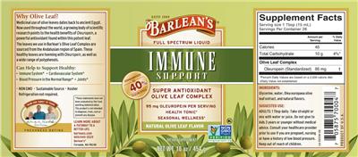 Photo of the Barlean's Immune Support Natural Olive Leaf Flavor label