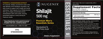 Photo of the Nugenix Shilajit 500 mg label