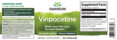 Photo of the Swanson Vinpocetine 30 mg Triple Strength label