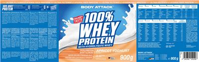 Photo of the Body Attack 100% Whey Protein Apricot Yoghurt Flavour label