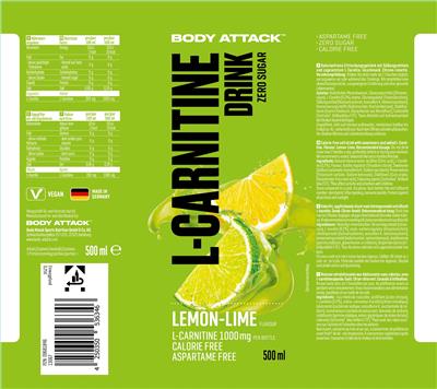 Photo of the Body Attack L-Carnitine Drink Zero Sugar Lemon-Lime label