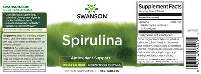 Photo of the Swanson Spirulina 500 mg label