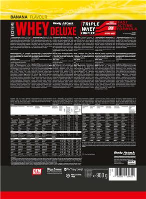 Photo of the Body Attack Sports Nutrition Extreme Whey Deluxe Banana Flavour label