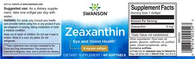 Photo of the Swanson Zeaxanthin 4 mg label
