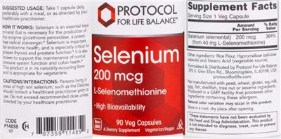 Photo of the Protocol For Life Balance Selenium 200 mcg label