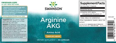 Photo of the Swanson Arginine AKG 1 gram label