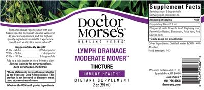 Photo of the Doctor Morse's Healing Herbs Lymph Drainage Moderate Mover Tincture label