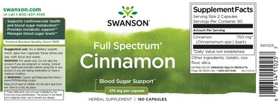 Photo of the Swanson Full Spectrum Cinnamon 375 mg label