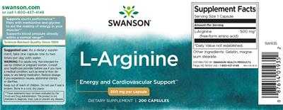 Photo of the Swanson L-Arginine 500 mg label
