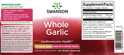 Photo of the Swanson Whole Garlic 700 mg label