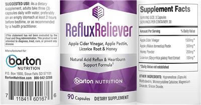 Photo of the Barton Nutrition Reflux Reliver label