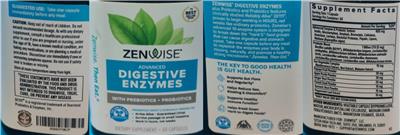 Label of Advanced Digestive Enzymes with Prebiotics + Probiotics