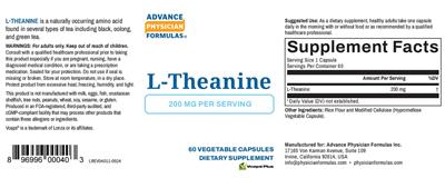 Photo of the Advance Physician Formulas L Theanine 200 mg label