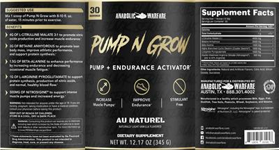 Photo of the Anabolic Warfare Pump N Grow Au Naturel label