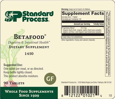 Photo of the SP Standard Process Betafood label